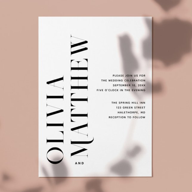 Svartvit modern minimalistisk bröllop + QR-informa Inbjudningar (Skapare uppladdad)