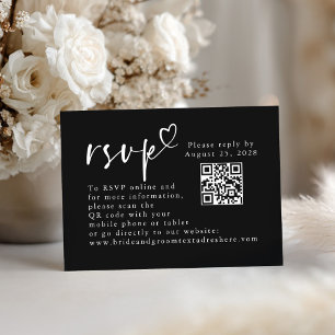 Svartvit, modern, minimalistisk Bröllop QR-OSA Tilläggskort