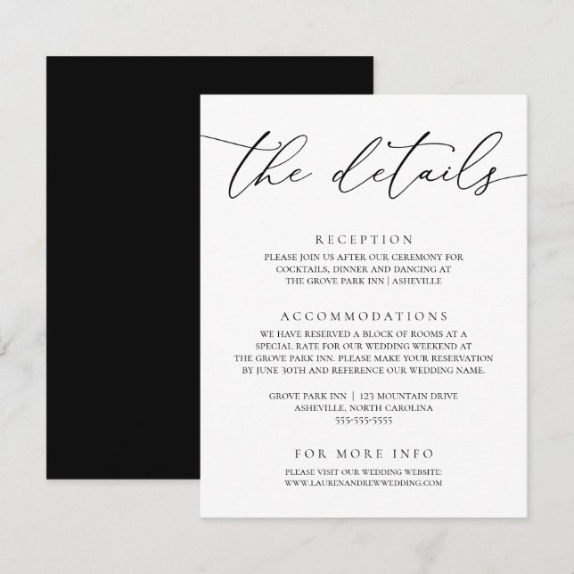 Svartvit, modern, minimalistisk Bröllop Tilläggskort (Fram/baksida)