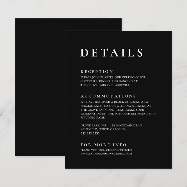 Svartvit, modern, minimalistisk Elegant 2 Tilläggskort (Fram/baksida)