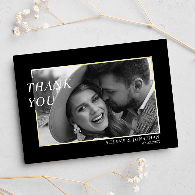 Svartvit, modern, minimalistisk Elegant bröllop Tack Kort (Black White Modern Minimalist Elegant Wedding Thank You Card)