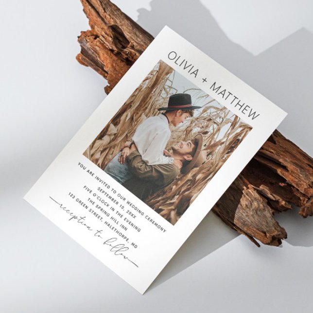 Svartvit, modern minimalistisk enkel bild av bröll inbjudningar (Skapare uppladdad)