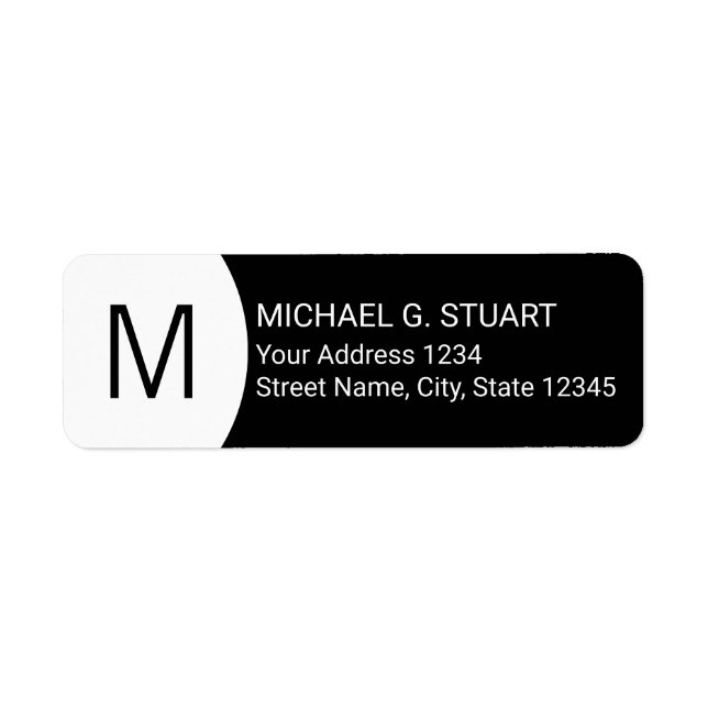 Svartvit, modern, minimalistisk Monogram Returadress Etikett (Framsidan)