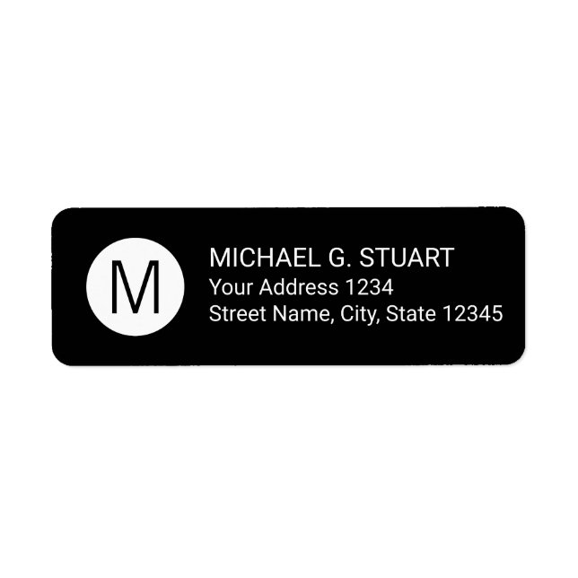 Svartvit, modern, minimalistisk Monogram Returadress Etikett (Framsidan)