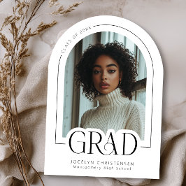 Svartvit, modern, minimalt grad-fotomeddelande inbjudningar