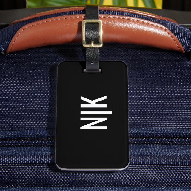 Svartvit | Modern monogram Bagagebricka (Framsida Insitu 2)