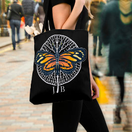 Svartvit Modern Monogram Butterfly Tygkasse