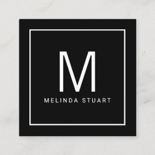 Svartvit modern Monogram Fyrkantigt Visitkort