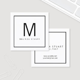 Svartvit modern Monogram Fyrkantigt Visitkort