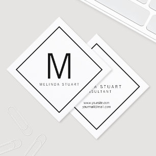 Svartvit modern Monogram Fyrkantigt Visitkort
