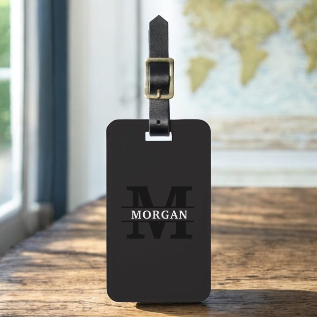 Svartvit modern monogram - minimalistisk bagagebricka (Skapare uppladdad)