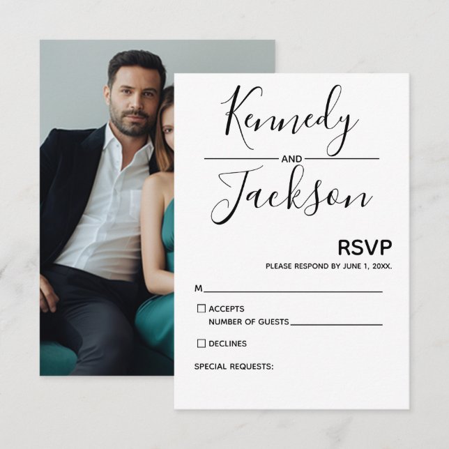 Svartvit, modern OSA Bröllop-kalligrafi Kort (Fram/baksida)