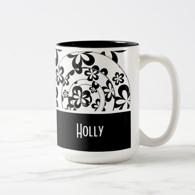Svartvit modern Personlig, Ringar och blommor Två-Tonad Mugg (Höger)