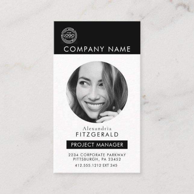 Svartvit | Modern Photo Black White QR-kod Visitkort (Framsida)