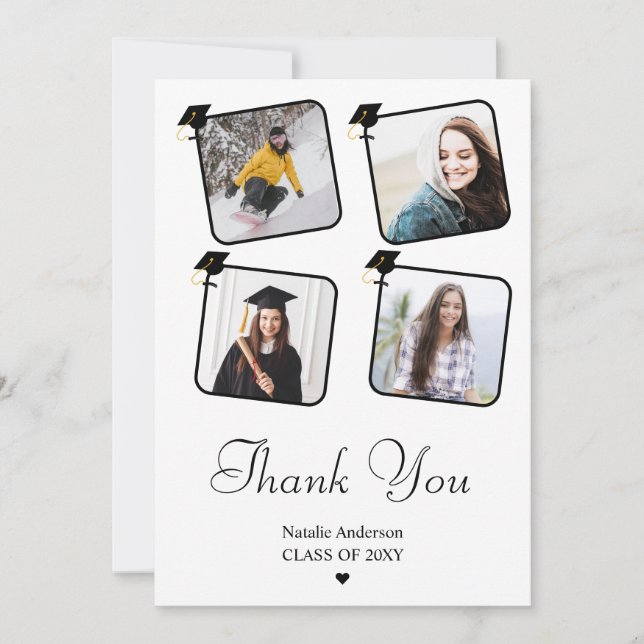 Svartvit Modern Photo Student Studenten Tack Kort (Framsida)