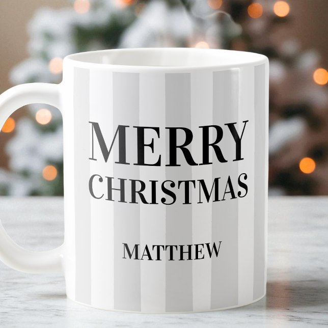 Svartvit Modern Rand God jul Kaffemugg (Black and White Modern Stripes Merry Christmas Coffee Mug)