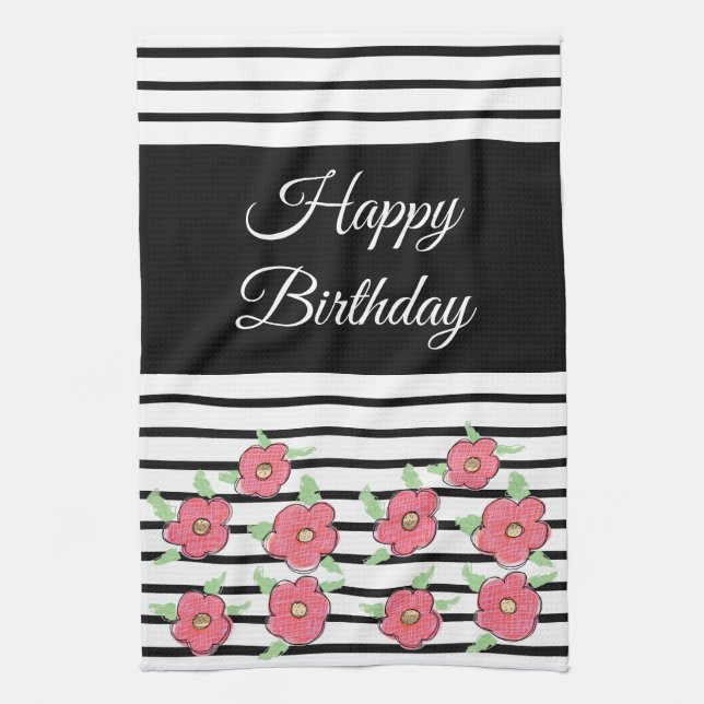 Svartvit Modern Rand Kökshandduk (Vertikal)