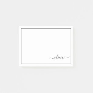 Svartvit modern skript Girly Monogram Namn Post-it Block