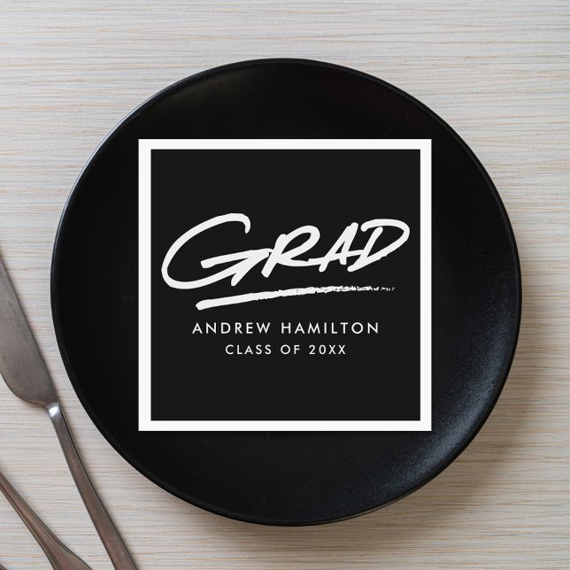 Svartvit, modern, streckad Studenten Pappersservett (Skapare uppladdad)