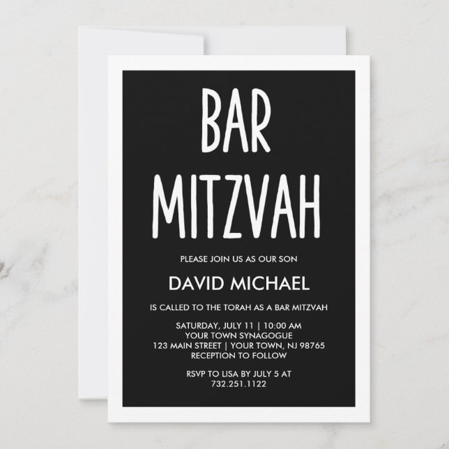 Svartvit| Modern typografi Pub Mitzvah Inbjudningar (Framsida)