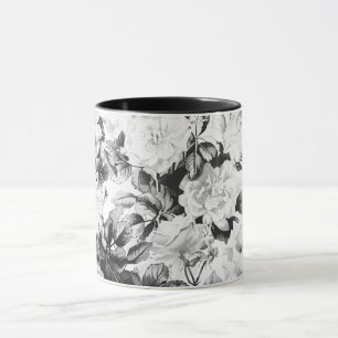 Svartvit modern vattenfärgsfärg land blommigt mugg