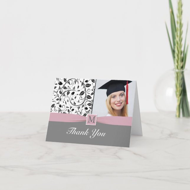 Svartvit modersmjölksersättning i monogram Student Tack Kort (Framsida)