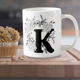 Svartvit monogram-Blommigt Kaffemugg
