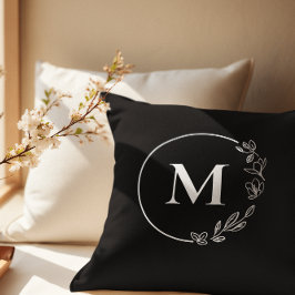Svartvit Monogram Blommigt personlig av andningsvä Kudde