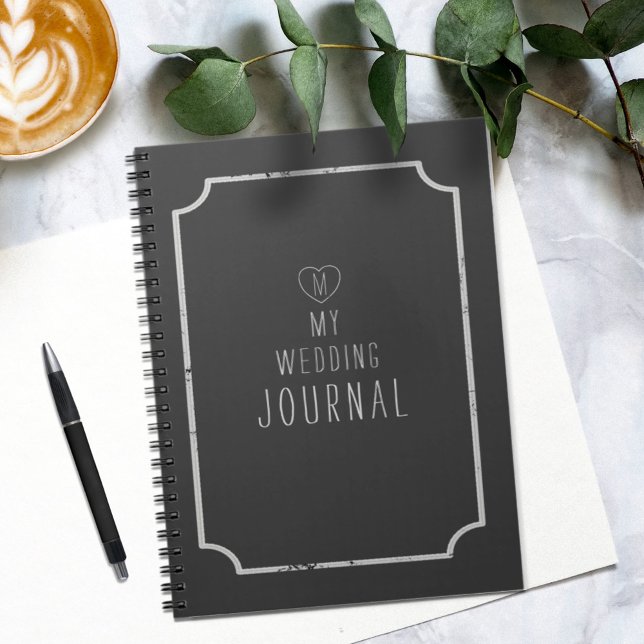 Svartvit, monogram Bröllop, bärbar dator Anteckningsbok Med Spiral (A journal for all your wedding thoughts and ideas. Just add your initial)