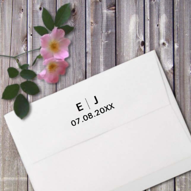 Svartvit Monogram Bröllop Självfärgande Stämpel (Skapare uppladdad)