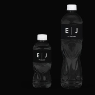 Svartvit Monogram Bröllop Vattenflaskor Etikett