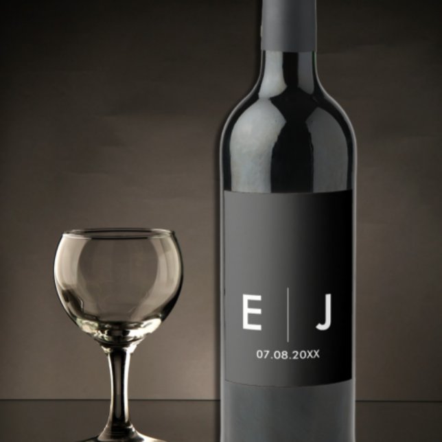 Svartvit Monogram Bröllop Vinflaska Etikett (Skapare uppladdad)