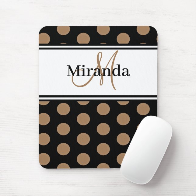 Svartvit monogram Brown Polka Dot Black-skript Musmatta (Med mus)
