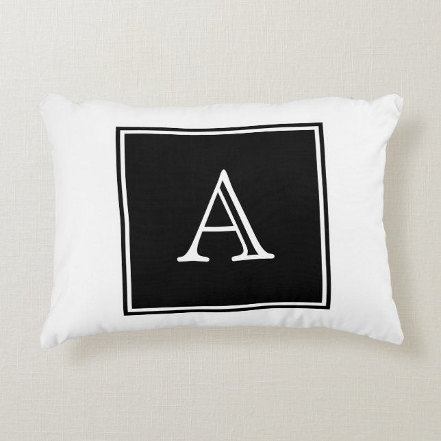 Svartvit monogram dekorfärg prydnadskudde (Framsidan)