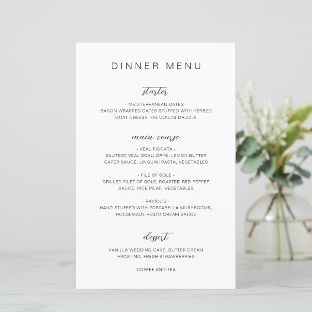 Svartvit Monogram Elegant bröllop Menu (Stående Fram)