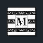 Svartvit monogram elegant, vit utformning canvastryck<br><div class="desc">Svartvit, randig design. Du är välkommen att besöka min affär för vackrare produkter.</div>