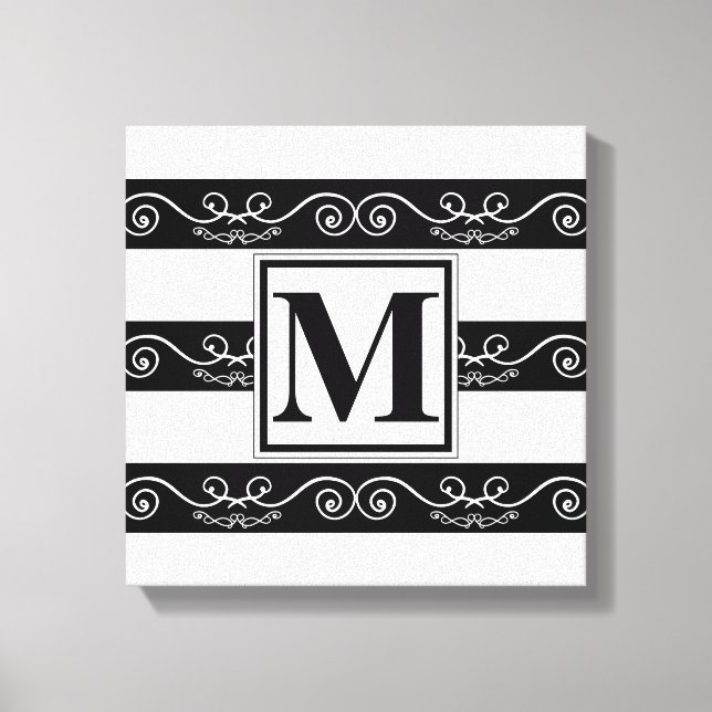 Svartvit monogram elegant, vit utformning canvastryck (Framsida)