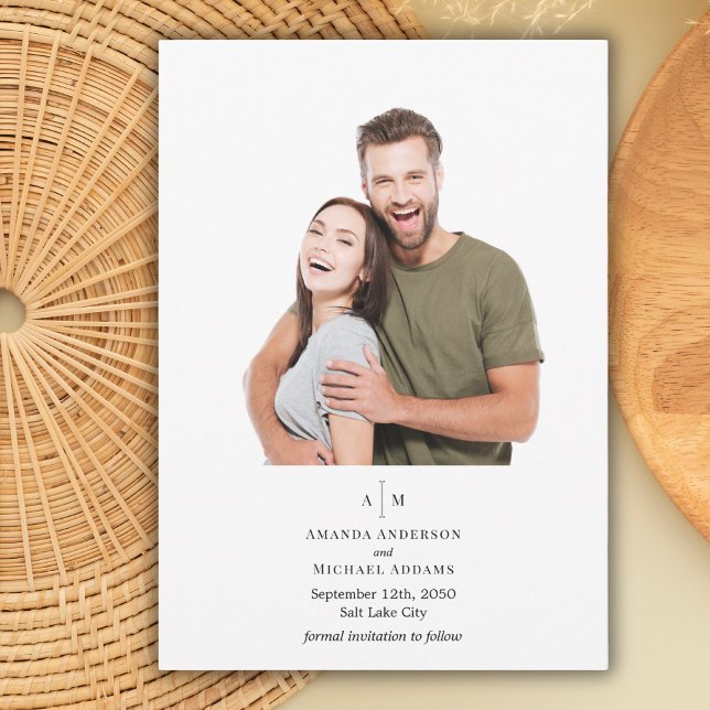 Svartvit monogram - enkel minimal fotopat i Bröllo Spara Datumet (Skapare uppladdad)