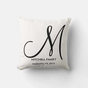 Svartvit Monogram-familjens Bröllop-kvadrat Kudde