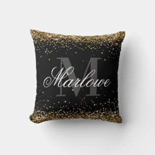 Svartvit Monogram för elegant Glitter Kudde