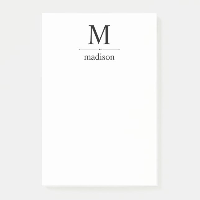 Svartvit Monogram för enkel klassiker Post-it Block (Framsida)