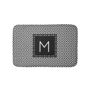 Svartvit Monogram för geometriskt diamantmönster Badrumsmatta