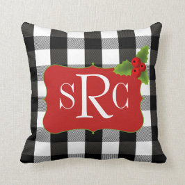 Svartvit Monogram för julplädjärnek Kudde