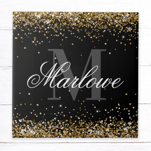 Svartvit Monogram för snyggt Glitter Kakelplatta