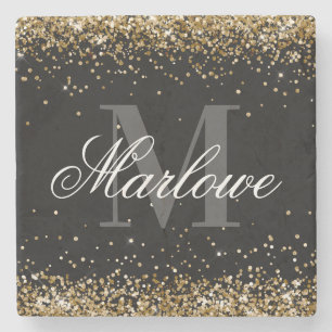 Svartvit Monogram för snyggt Glitter Stenunderlägg