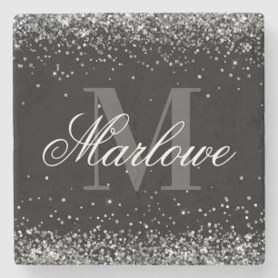 Svartvit Monogram för snyggt Glitter Stenunderlägg