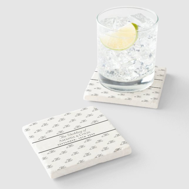 Svartvit monogram, första bröllop spara datum stenunderlägg (Sidan)