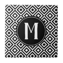 Svartvit monogram Geometric Diamond Mönster