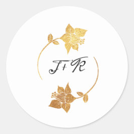 Svartvit monogram Guld Blommor Initial utandning Runt Klistermärke