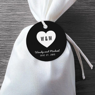 Svartvit Monogram Heart Bröllop Gåvor Etiketter
